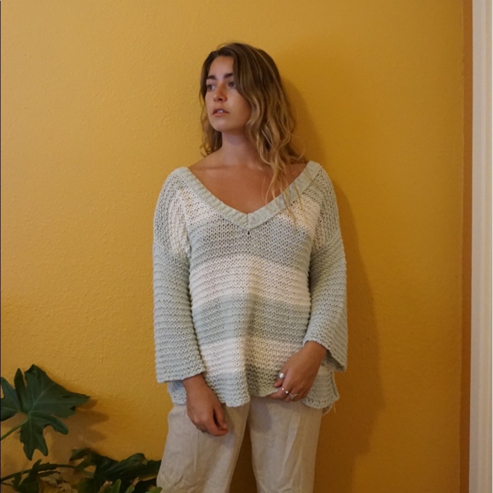Blue and White Free People Knit Sweater